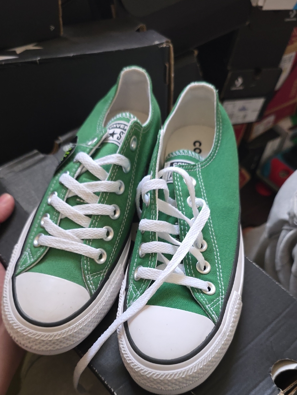 Converse Green Low Top Canvas Sneakers with White Laces